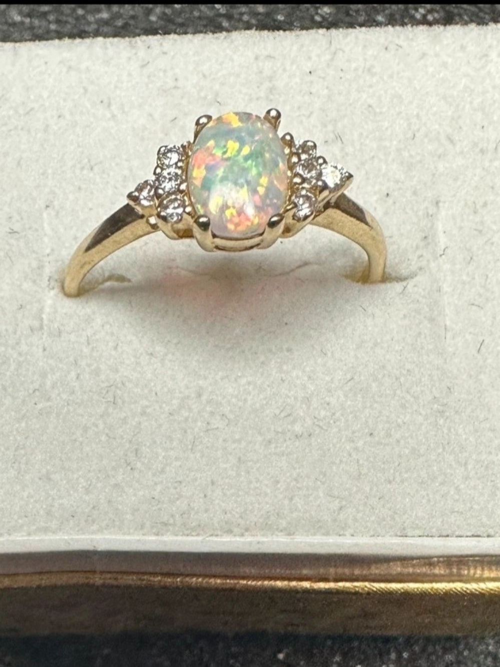10k Gold Opal and Diamond Accent Ring - White Opal